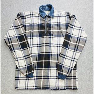 VINTAGE Structure Pullover Mens Small Plaid Denim Collar Grunge 90s USA